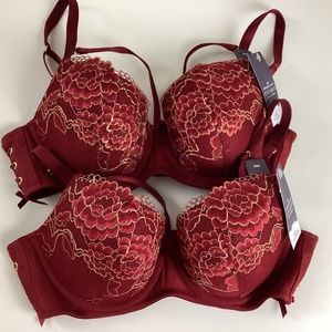 Cacique Boost Balconette Wire Bra Lace Metallic Bosom Straps Red Size 32C NWT